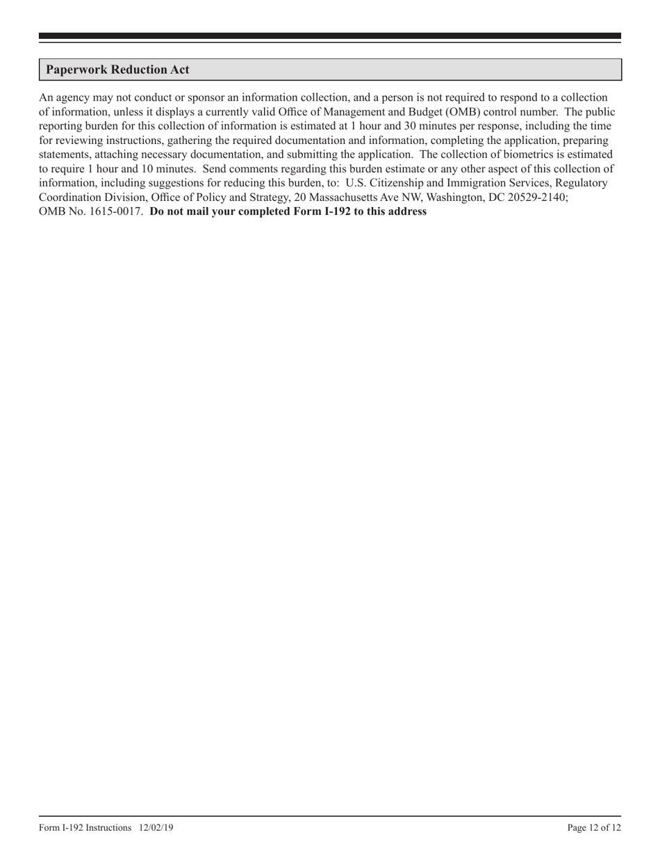 Instructions for USCIS Form I-192 Application for Advance Permission to Enter as a Nonimmigrant, Page 12