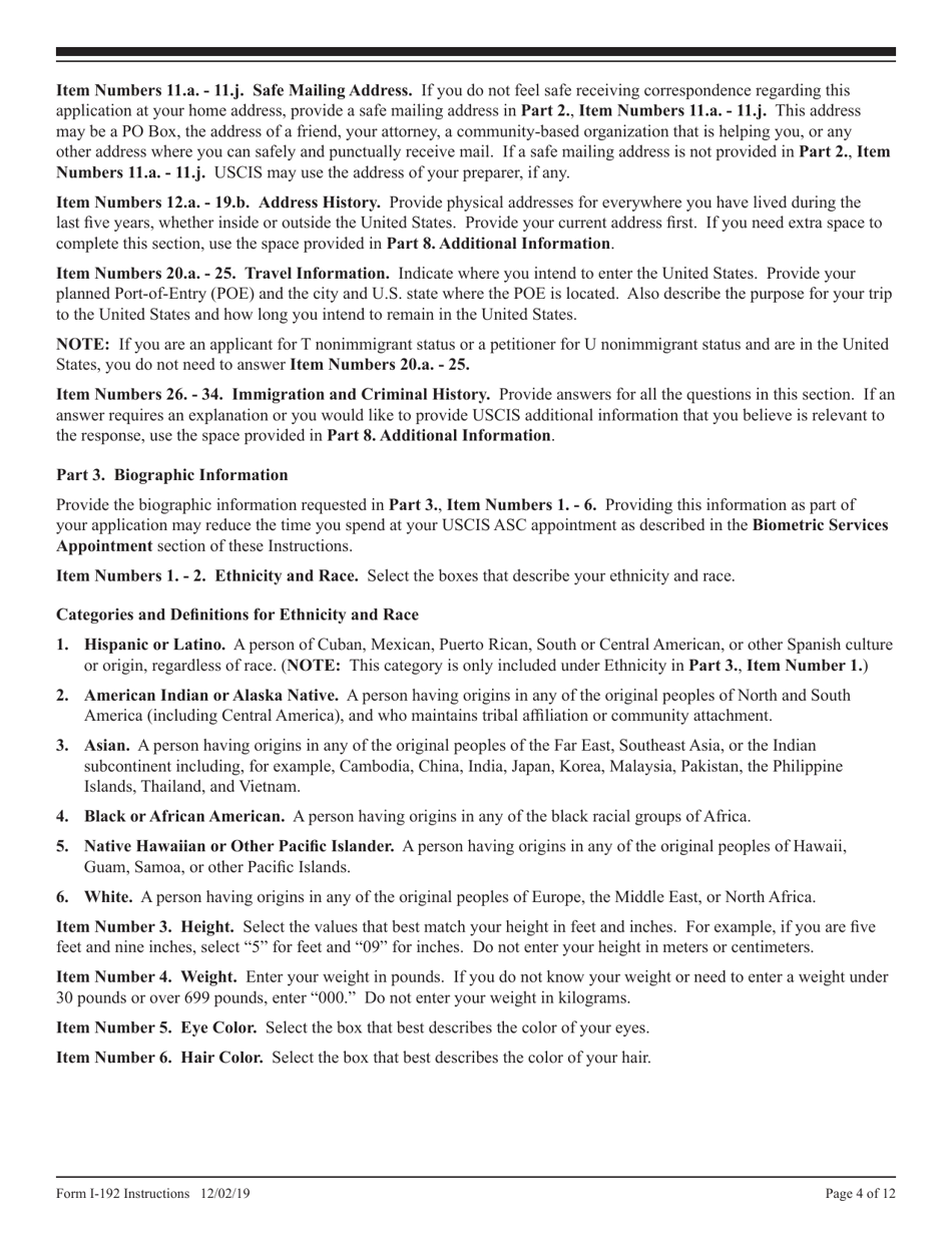 Instructions for USCIS Form I-192 Application for Advance Permission to Enter as a Nonimmigrant, Page 4