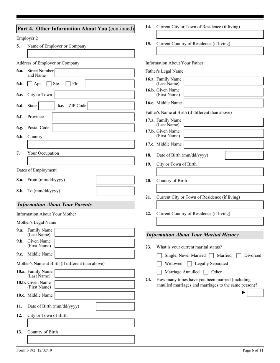 USCIS Form I-192 - Fill Out, Sign Online And Download Fillable PDF ...