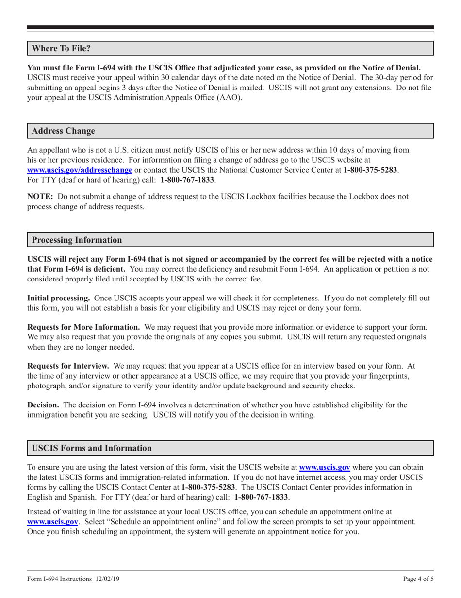 Instructions for USCIS Form I-694 Notice of Appeal of Decision Under Sections 245a or 210 of the Immigration and Nationality Act, Page 4