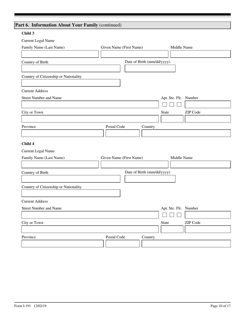 USCIS Form I-191 Application for Relief Under Former Section 212(C) of the Immigration and Nationality Act (Ina), Page 10