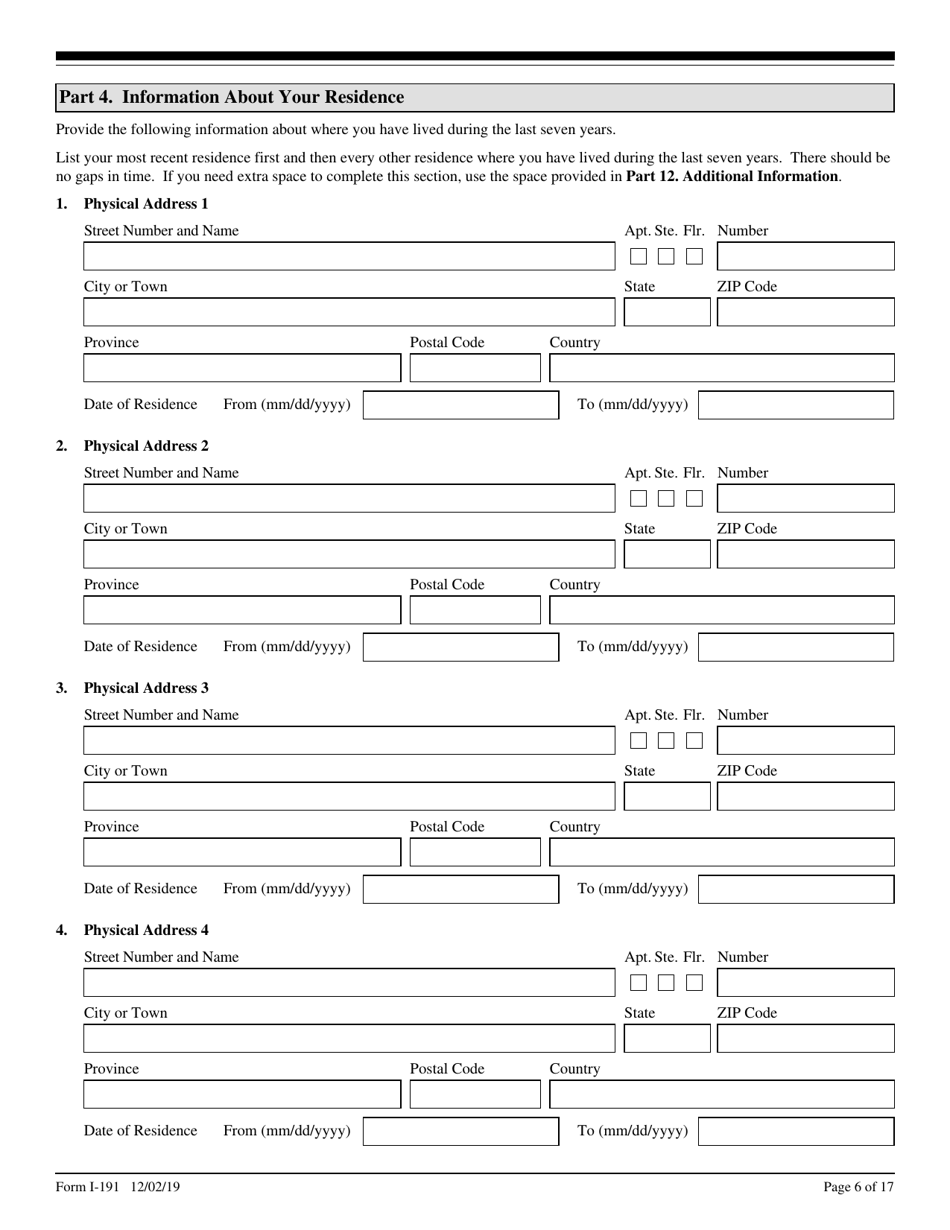USCIS Form I-191 Application for Relief Under Former Section 212(C) of the Immigration and Nationality Act (Ina), Page 6