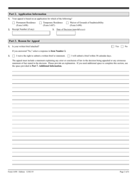 USCIS Form I-694 Notice of Appeal of Decision Under Sections 245a or 210 of the Immigration and Nationality Act, Page 2