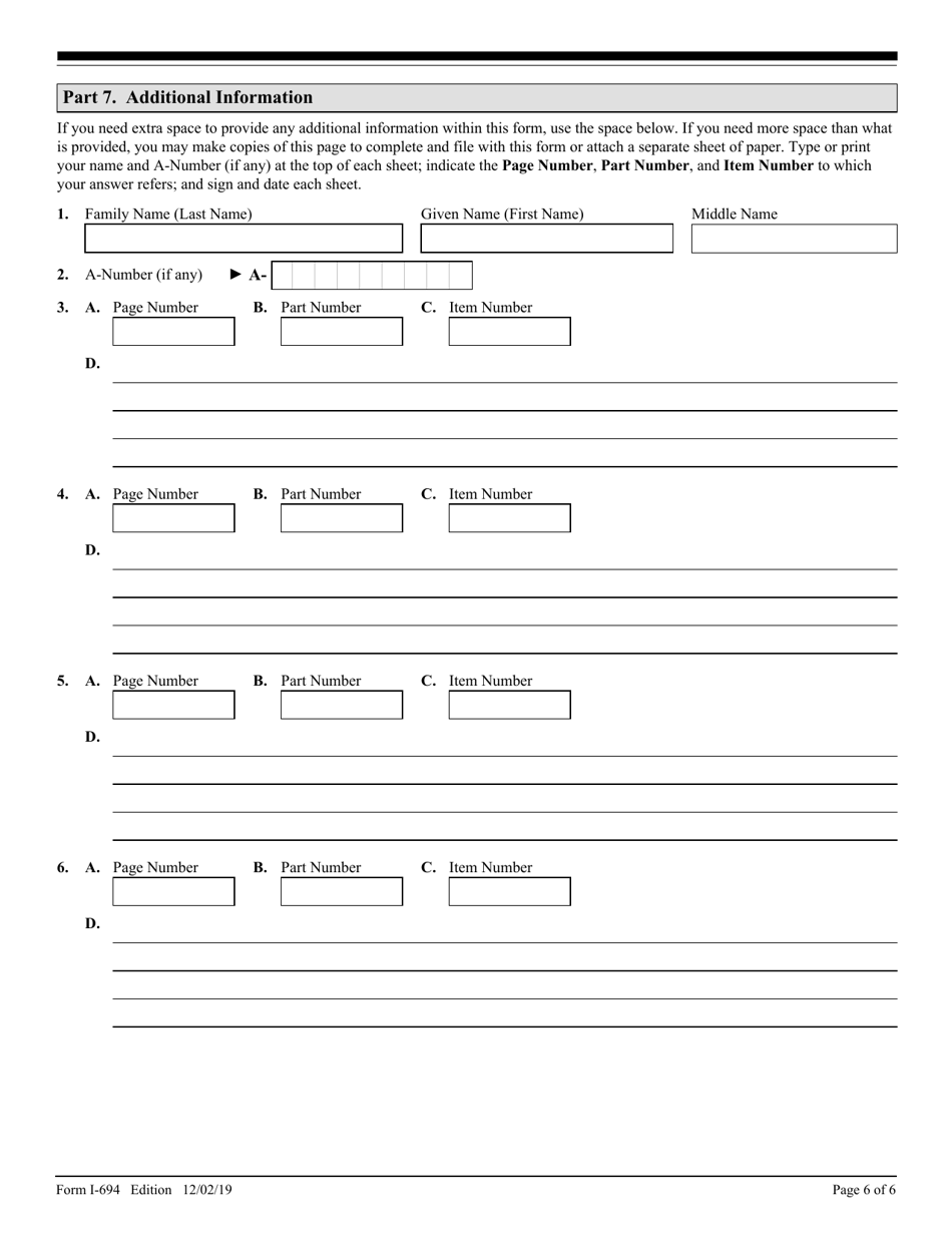 USCIS Form I-694 Notice of Appeal of Decision Under Sections 245a or 210 of the Immigration and Nationality Act, Page 6