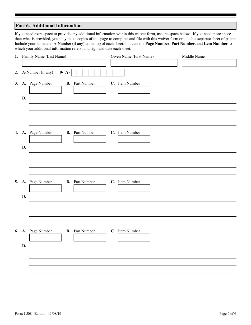 USCIS Form I-508 Request for Waiver of Certain Rights, Privileges, Exemptions and Immunities, Page 6