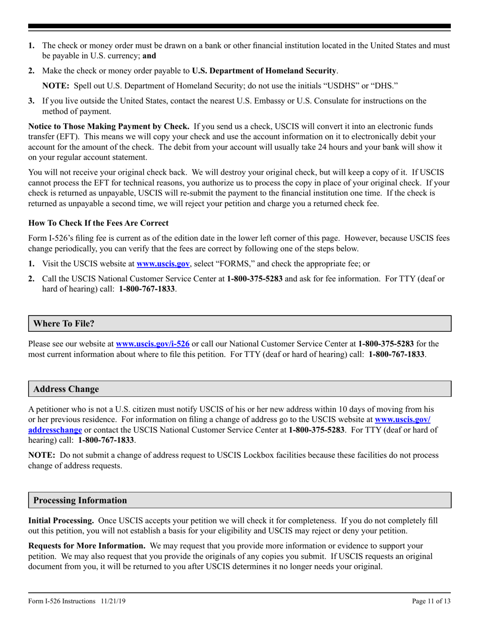 Instructions for USCIS Form I-526 Immigrant Petition by Alien Investor, Page 11