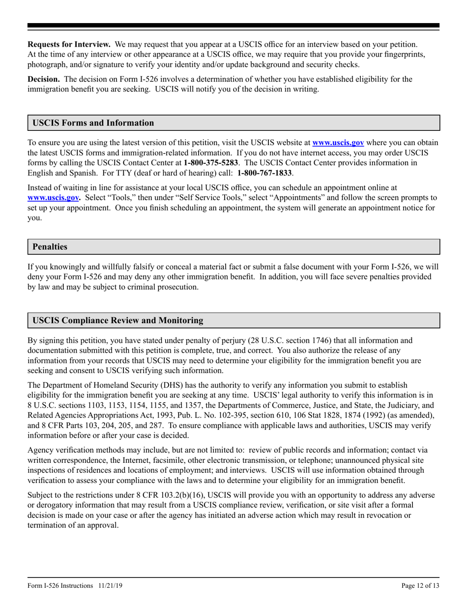 Instructions for USCIS Form I-526 Immigrant Petition by Alien Investor, Page 12