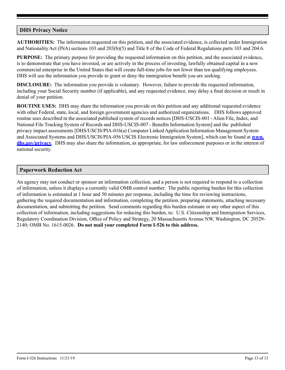 Instructions for USCIS Form I-526 Immigrant Petition by Alien Investor, Page 13