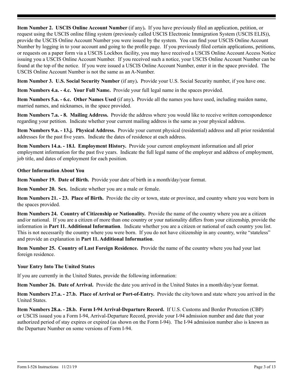 Instructions for USCIS Form I-526 Immigrant Petition by Alien Investor, Page 3