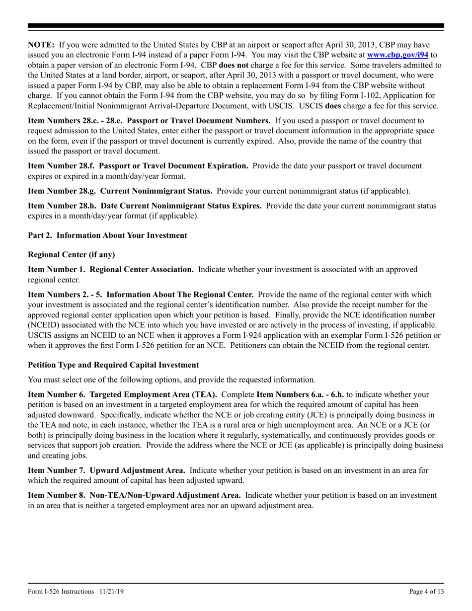 Instructions for USCIS Form I-526 Immigrant Petition by Alien Investor, Page 4