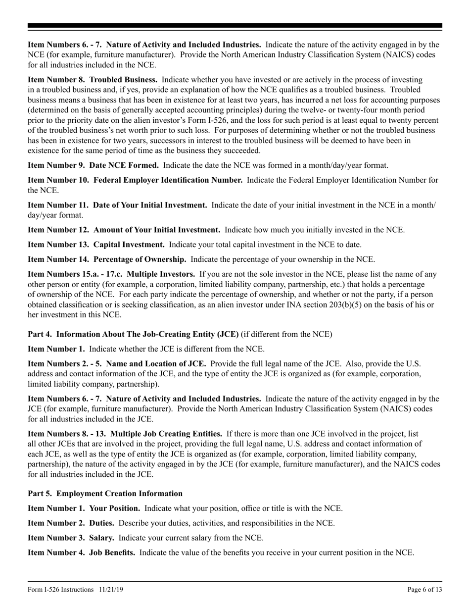 Instructions for USCIS Form I-526 Immigrant Petition by Alien Investor, Page 6