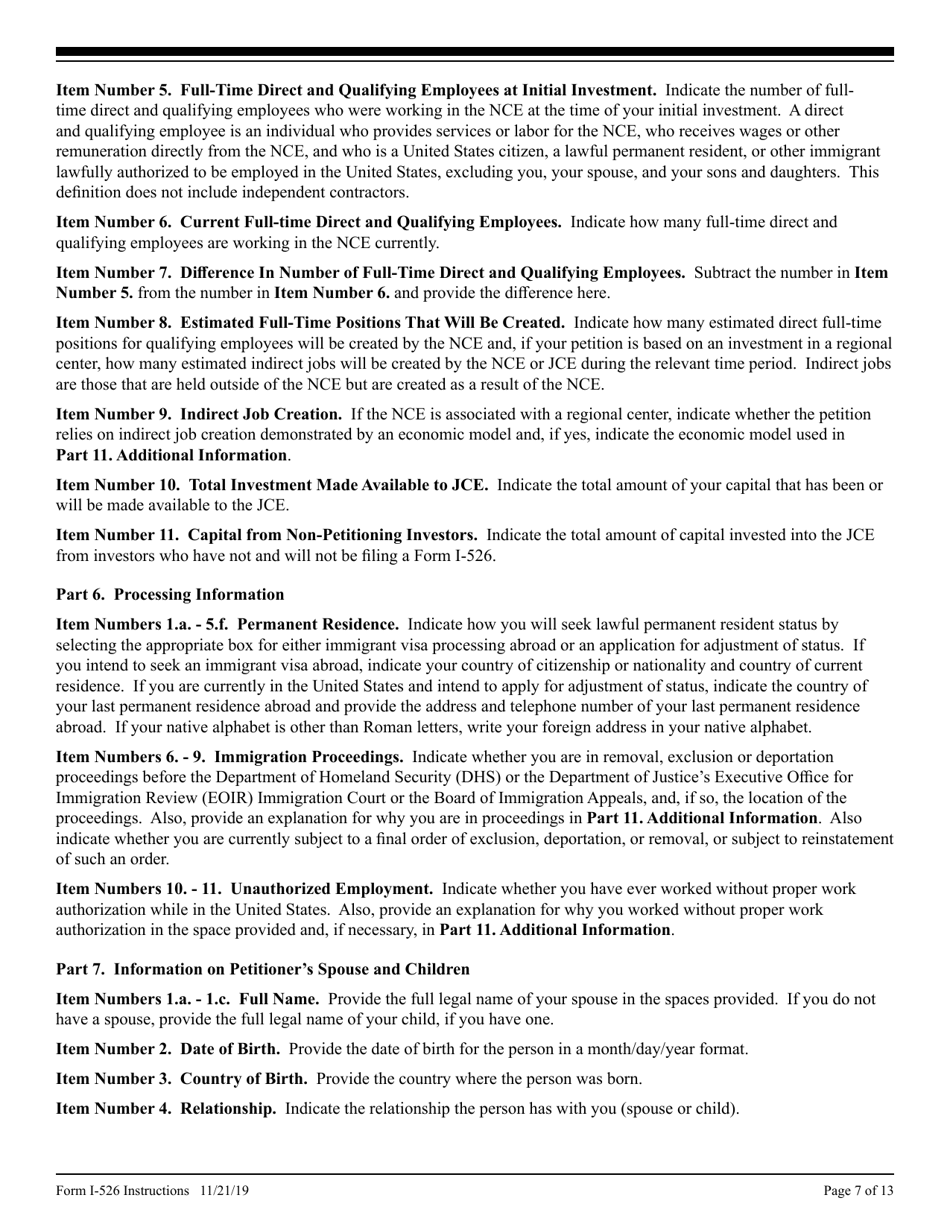 Instructions for USCIS Form I-526 Immigrant Petition by Alien Investor, Page 7