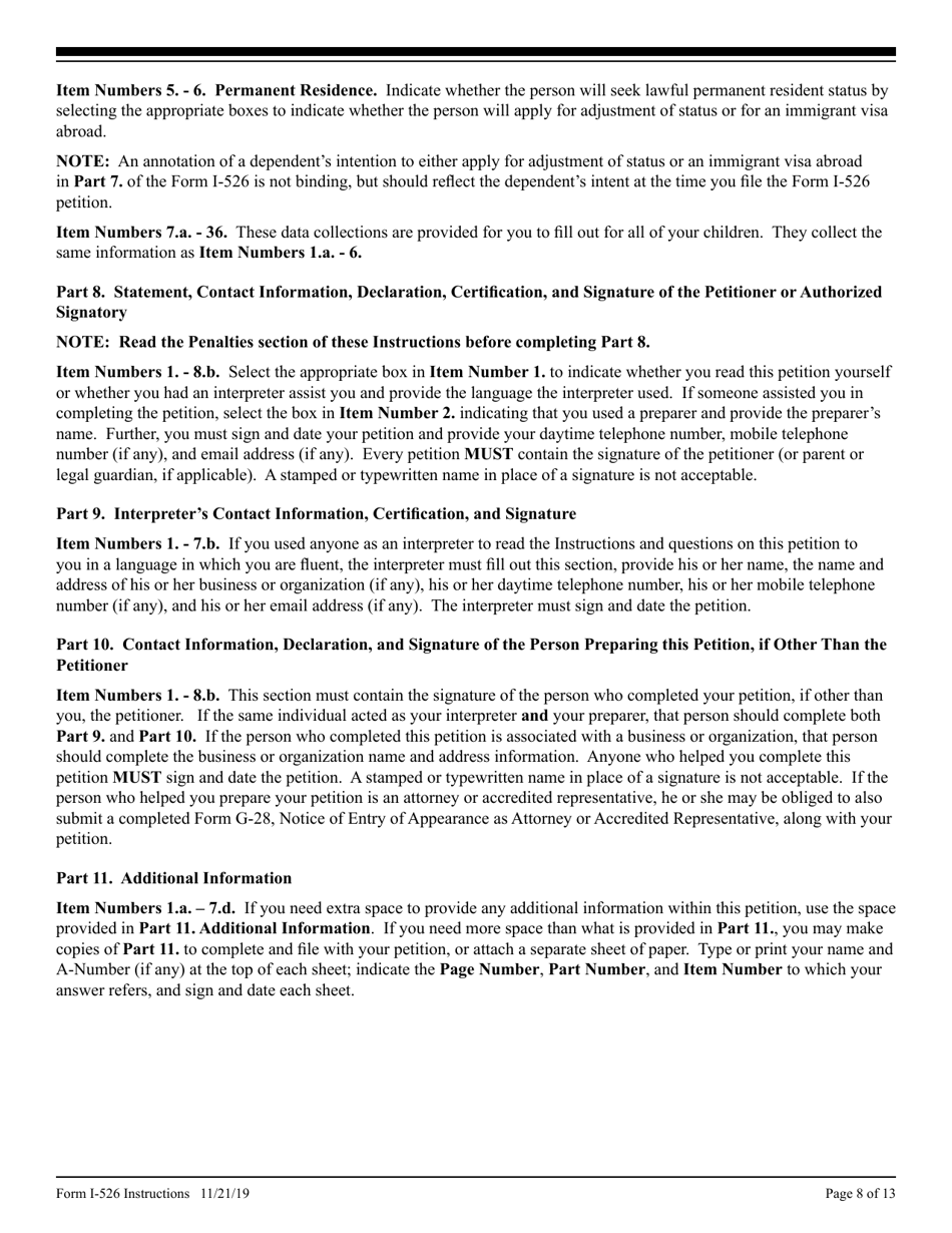 Instructions for USCIS Form I-526 Immigrant Petition by Alien Investor, Page 8
