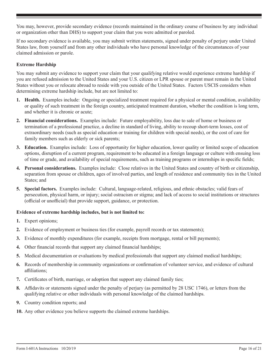 Instructions for USCIS Form I-601A Application for Provisional Unlawful Presence Waiver, Page 16