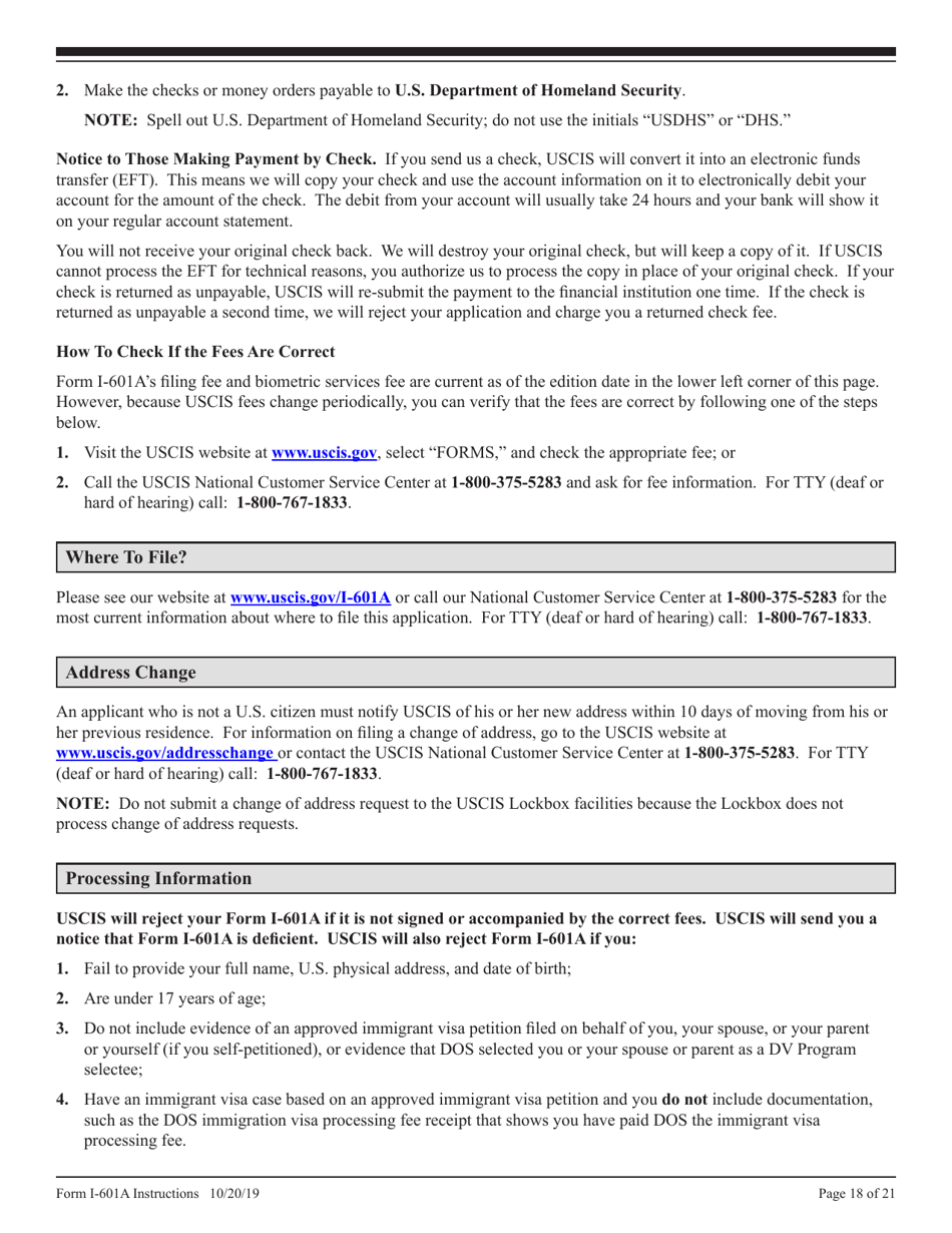 Instructions for USCIS Form I-601A Application for Provisional Unlawful Presence Waiver, Page 18