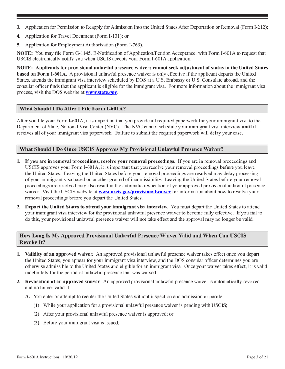 Instructions for USCIS Form I-601A Application for Provisional Unlawful Presence Waiver, Page 3