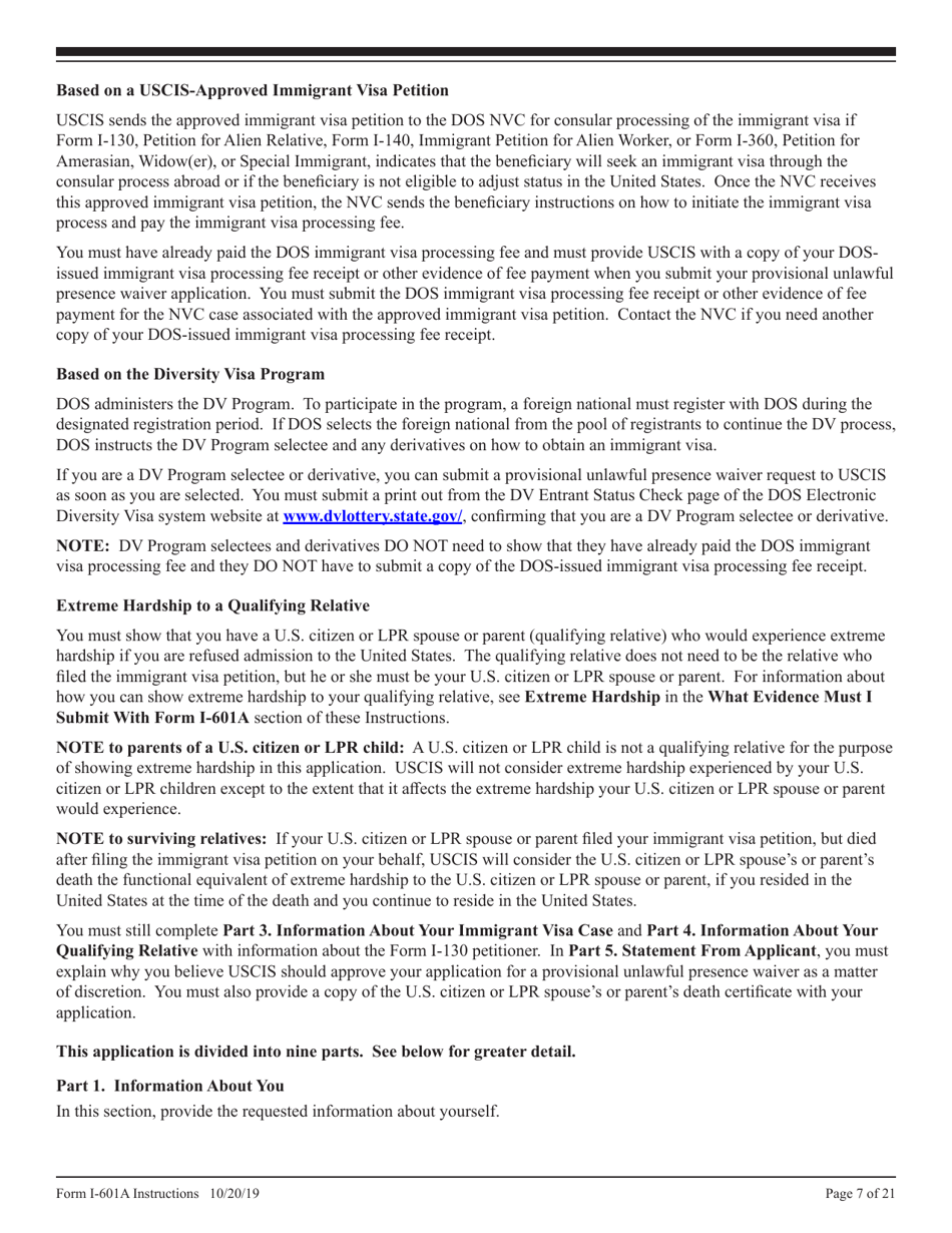 Instructions for USCIS Form I-601A Application for Provisional Unlawful Presence Waiver, Page 7
