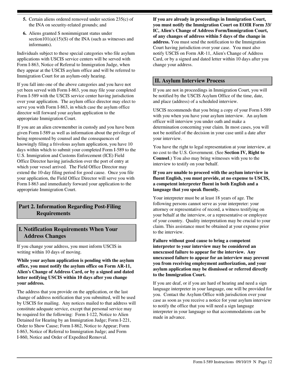 Instructions for USCIS Form I-589 Application for Asylum and for Withholding of Removal, Page 12