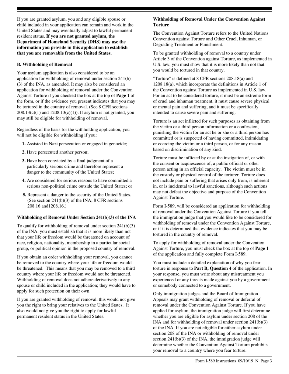 Instructions for USCIS Form I-589 Application for Asylum and for Withholding of Removal, Page 3