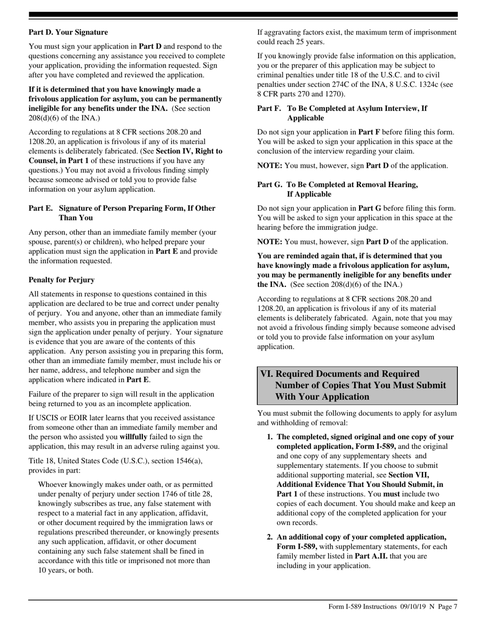 Instructions for USCIS Form I-589 Application for Asylum and for Withholding of Removal, Page 7