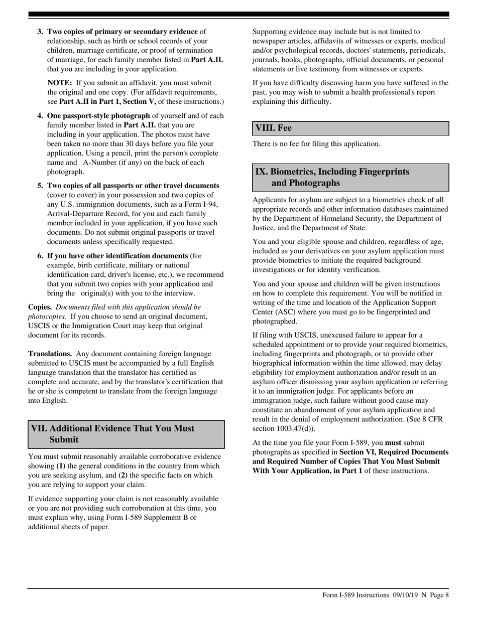 Instructions for USCIS Form I-589 Application for Asylum and for Withholding of Removal, Page 8
