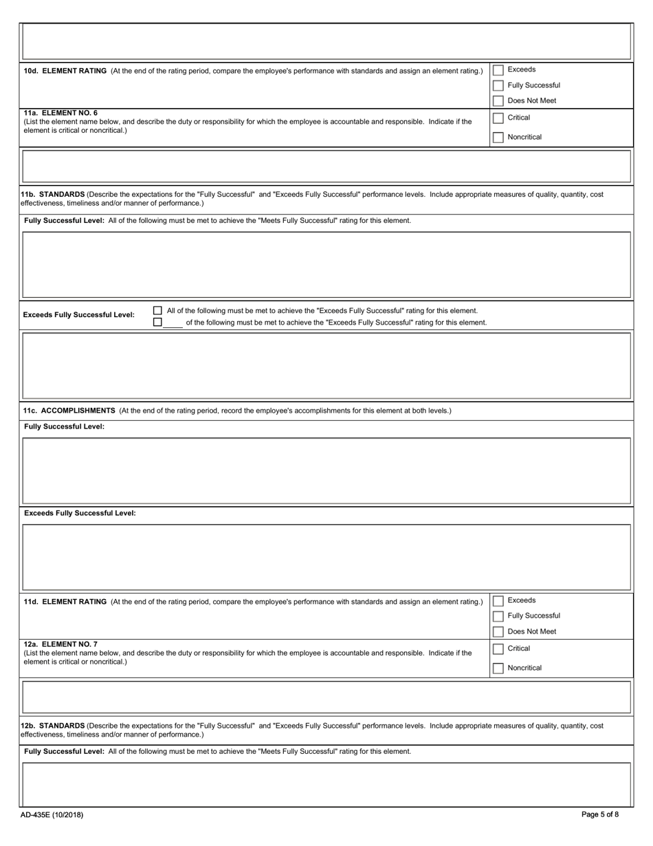 Form AD-435E Ams Performance Plan and Appraisal for Non-supervisors, Page 5