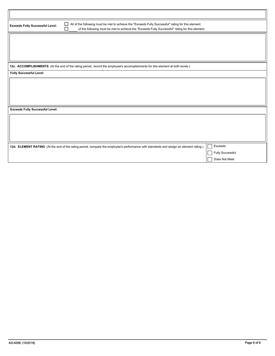 Form AD-435E Ams Performance Plan and Appraisal for Non-supervisors, Page 6