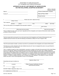 Document preview: ICE Form I-395 Affidavit in Lieu of Lost Receipt of United States ICE for Collateral Accepted as Security