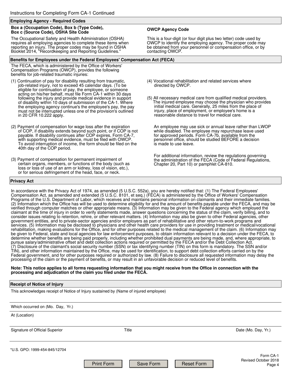 Form CA1 Fill Out, Sign Online and Download Fillable PDF