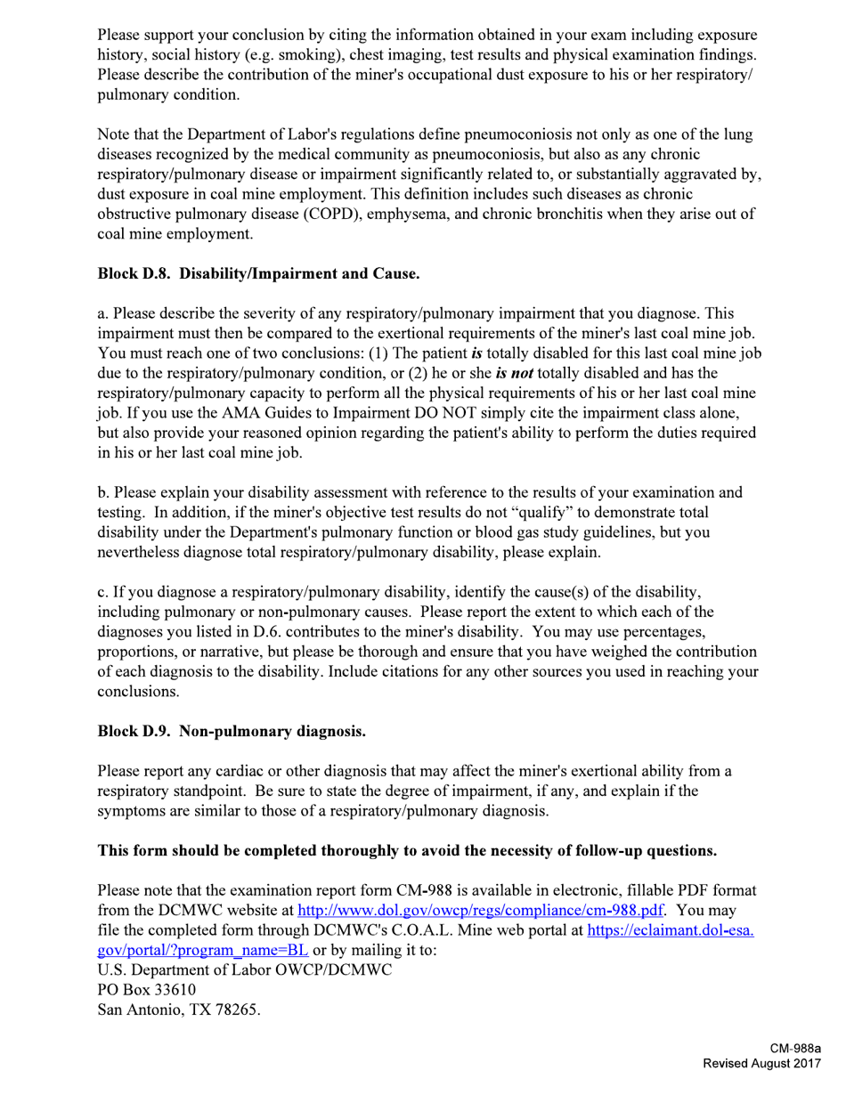 Form CM-988 Medical History and Examination for Coal Mine Workers Pneumoconiosis, Page 7