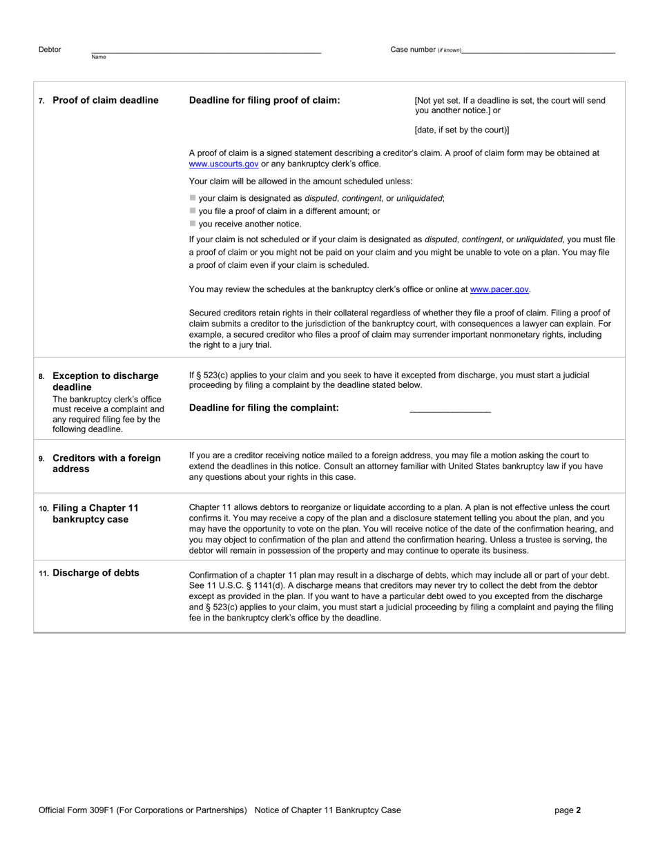 Official Form 309F1 Notice of Chapter 11 Bankruptcy Case, Page 2