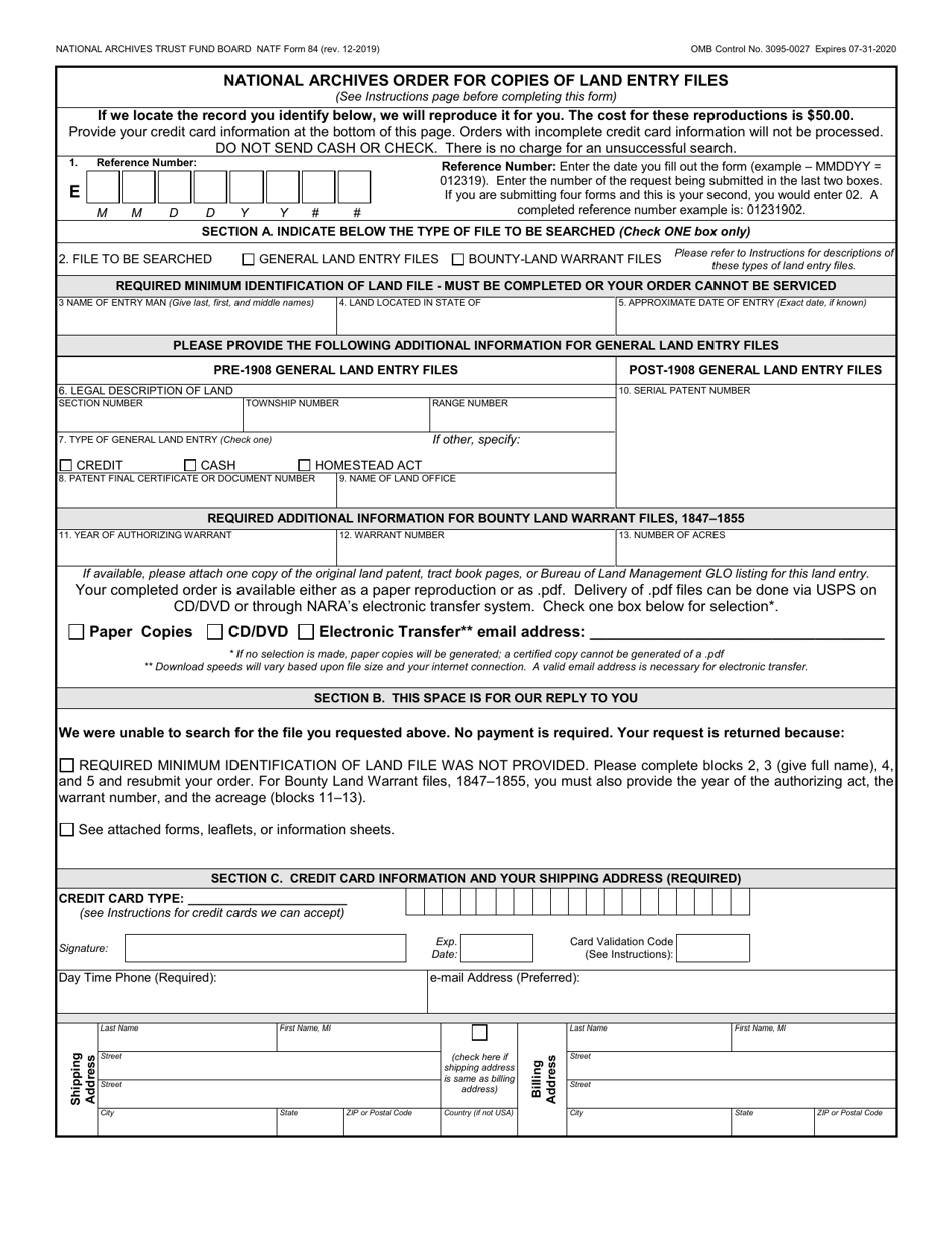 NATF Form 84 National Archives Order for Copies of Land Entry Files, Page 3