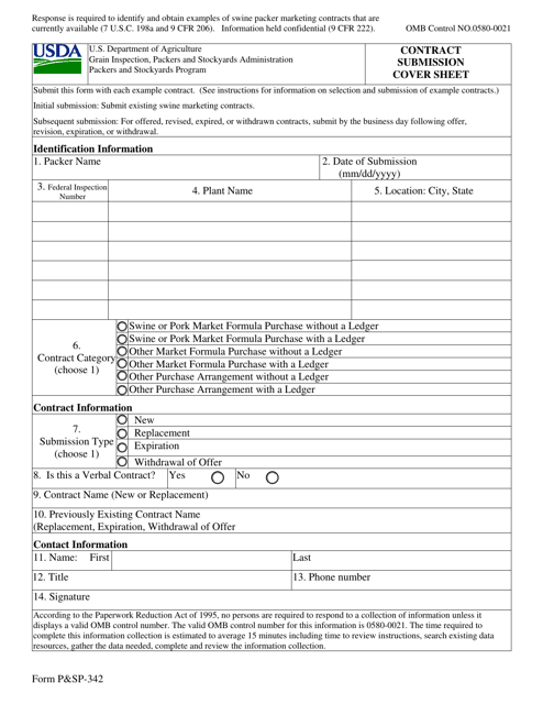 Form P&SP-342 Contract Submission Cover Sheet