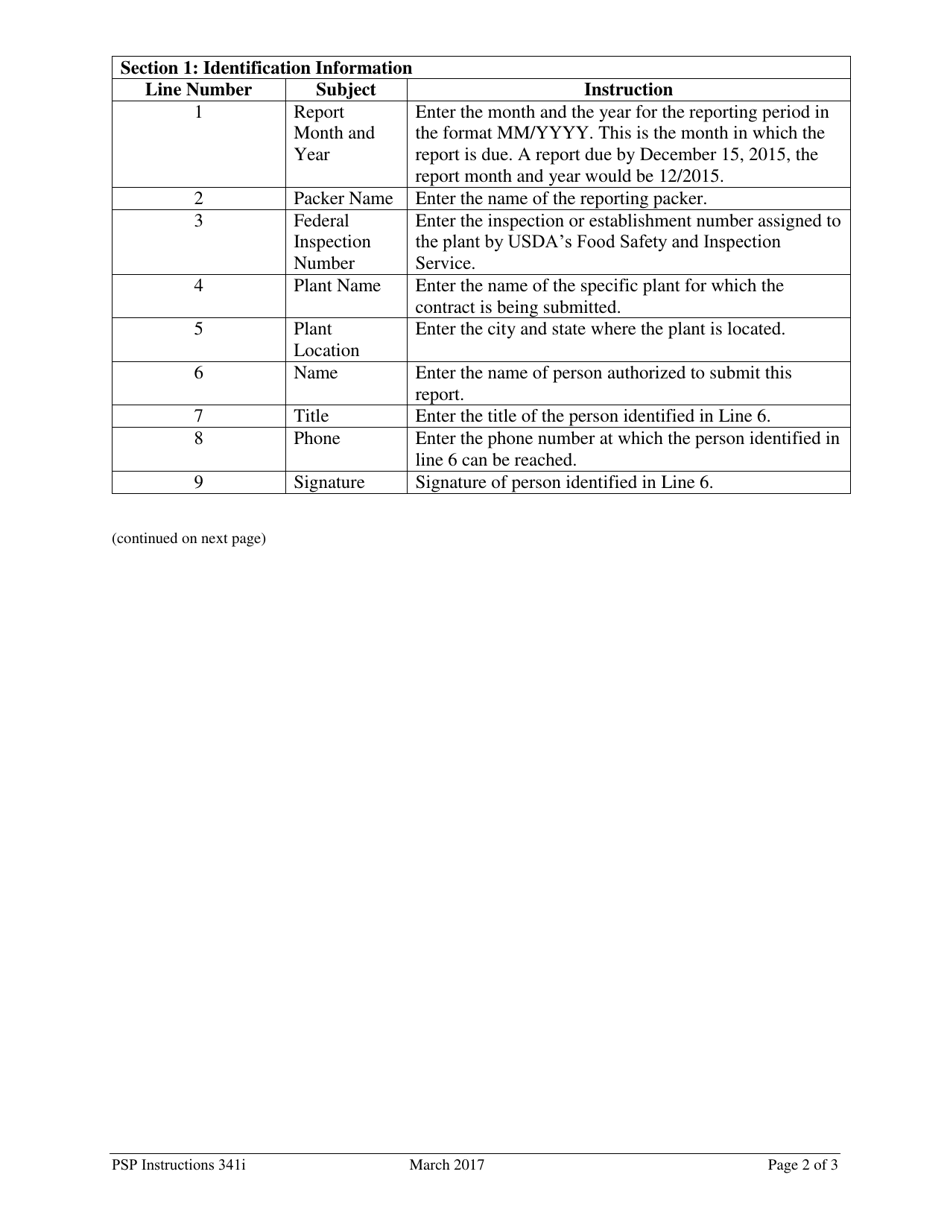 Instructions for Form PSP-341 Monthly Report: Estimates of Swine to Be Delivered Under Contract, Page 2