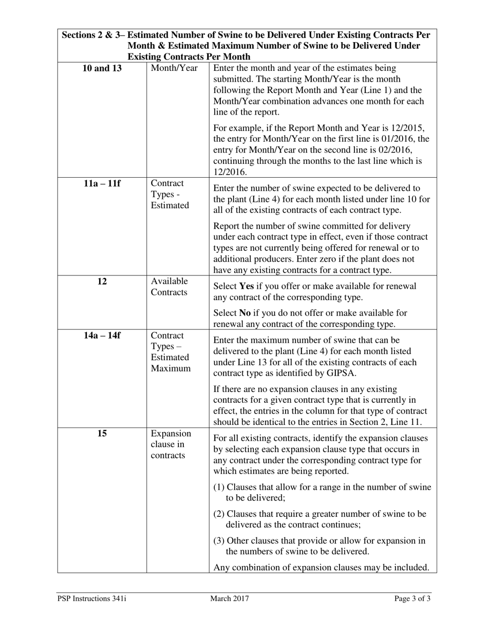 Instructions for Form PSP-341 Monthly Report: Estimates of Swine to Be Delivered Under Contract, Page 3