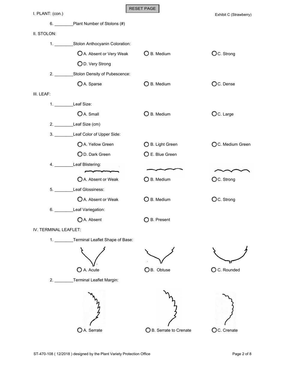 Form ST-470-108 Exhibit C Objective Description of Variety - Strawberry (Fragaria Ananassa), Page 2