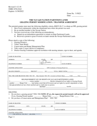 Document preview: Form 5-5022 The Navajo Nation Partition Lands Grazing Permit Modification/Transfer Agreement