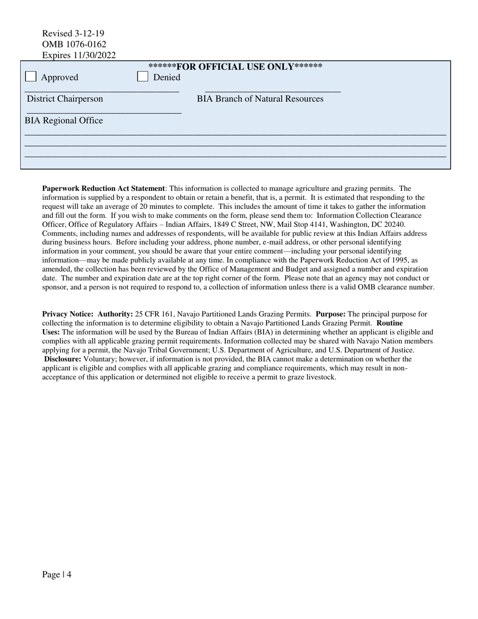 Form 5-5022 The Navajo Nation Partition Lands Grazing Permit Modification / Transfer Agreement, Page 4