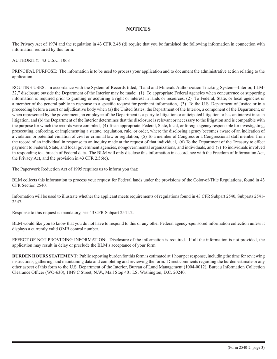 Form 2540-2 Conveyances Affecting Color or Claim of Title, Page 3