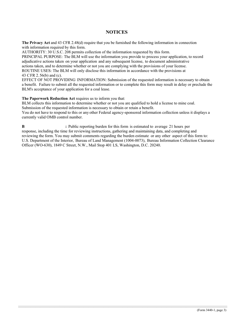 Form 3440-1 Application and License to Mine Coal (Free Use), Page 3