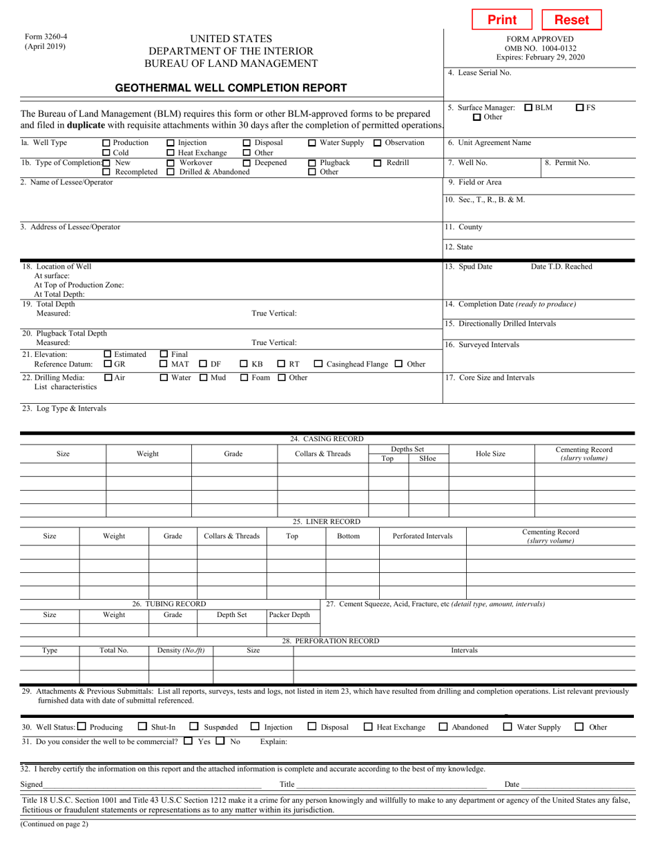 Form 3260-4 Geothermal Well Completion Report, Page 1