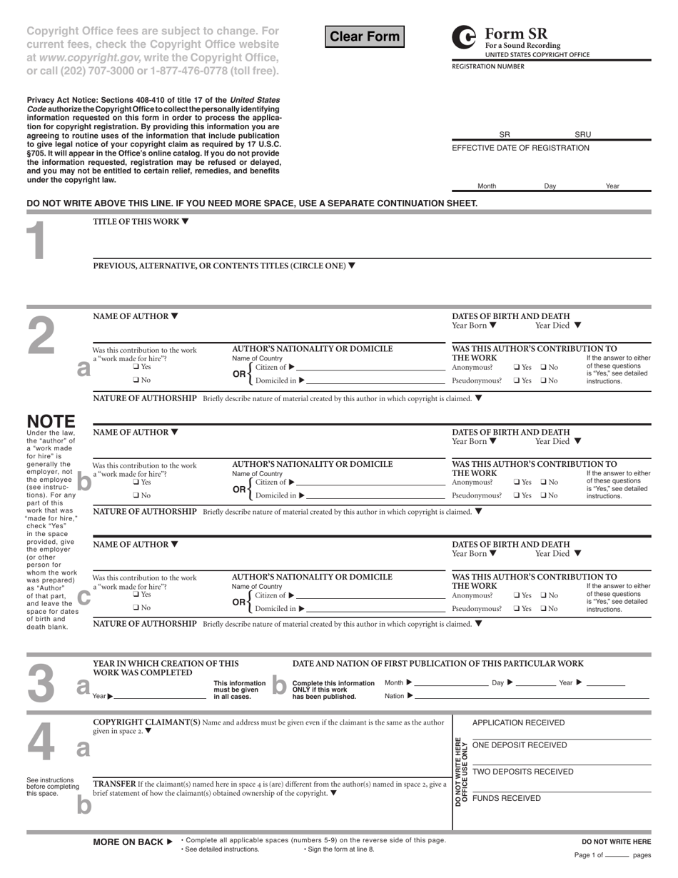 Form SR Sound Recording Form, Page 3