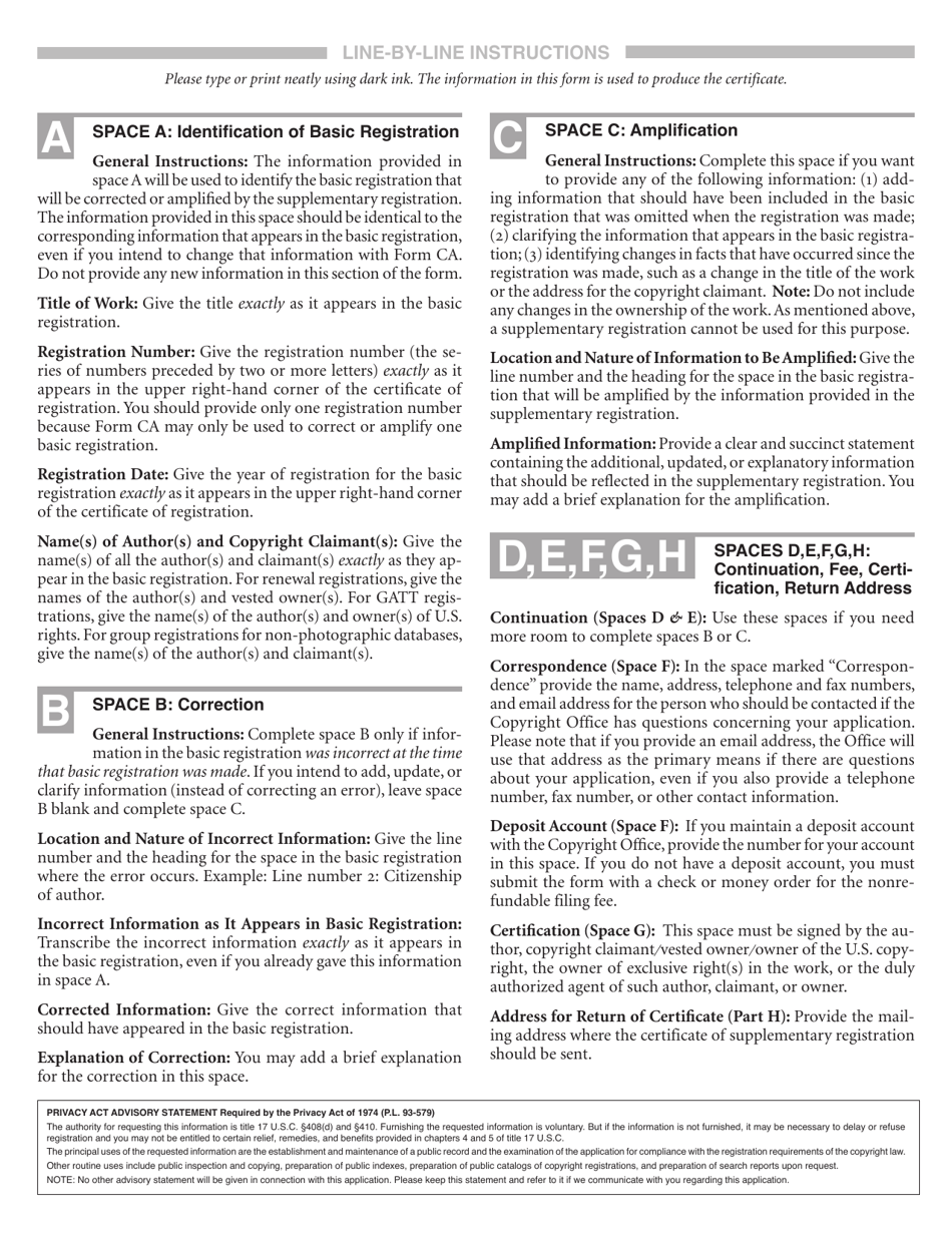 Form CA Supplementary Copyright Registration, Page 3