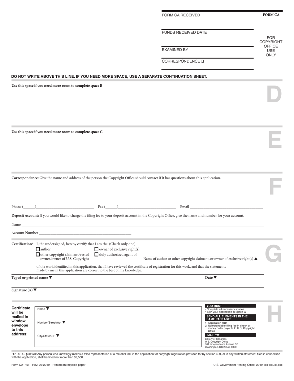 Form CA Supplementary Copyright Registration, Page 5