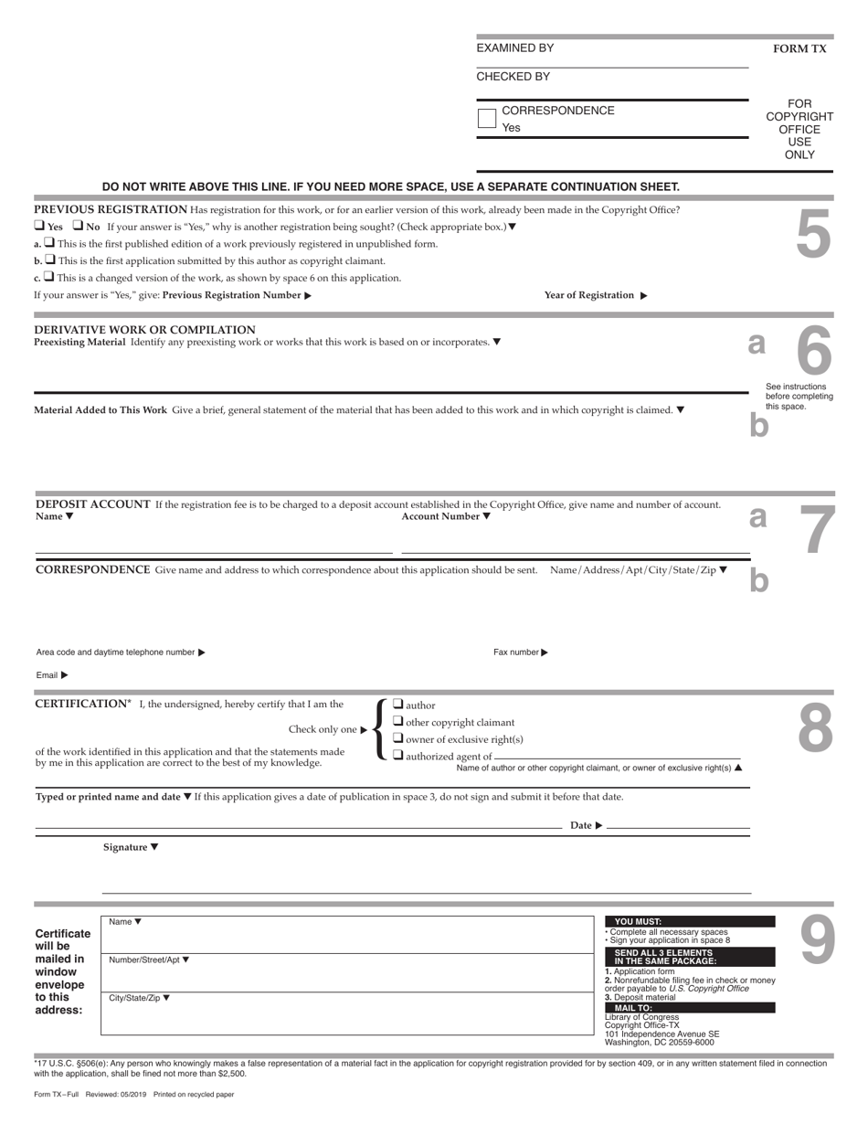 Form TX Form for For a Nondramatic Literary Work, Page 4