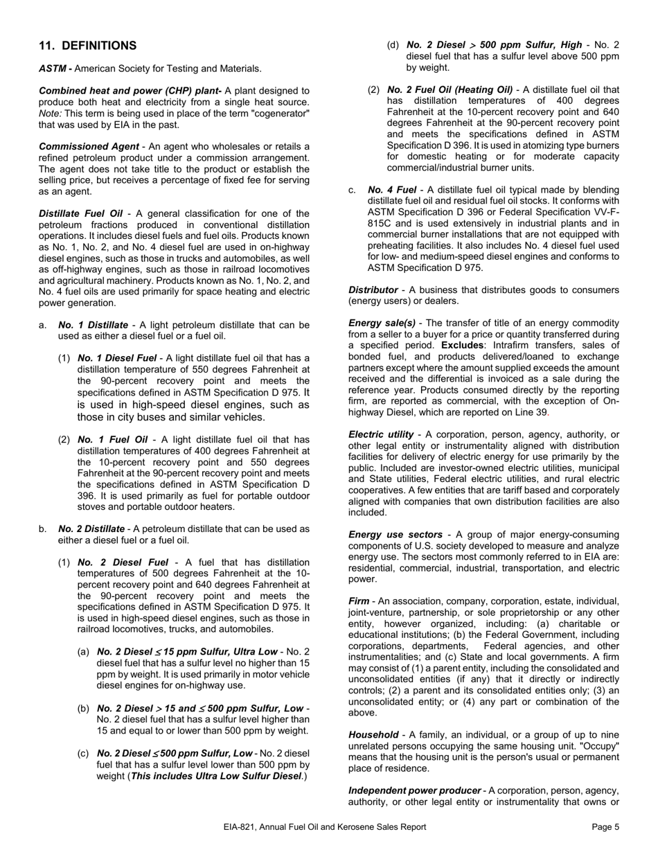 Instructions for Form EIA-821 Annual Fuel Oil and Kerosene Sales Report, Page 5
