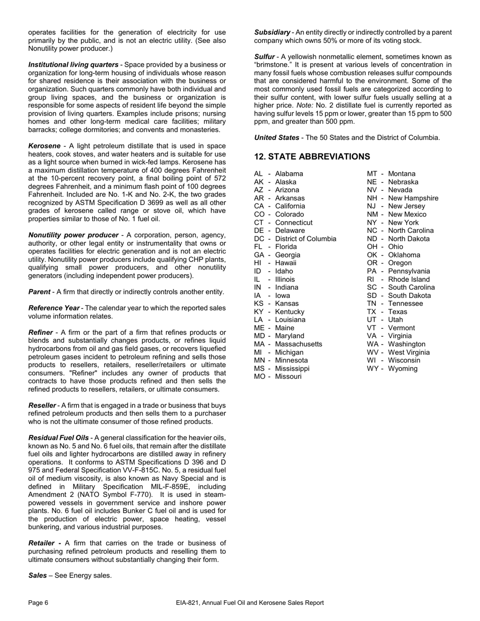 Instructions for Form EIA-821 Annual Fuel Oil and Kerosene Sales Report, Page 6