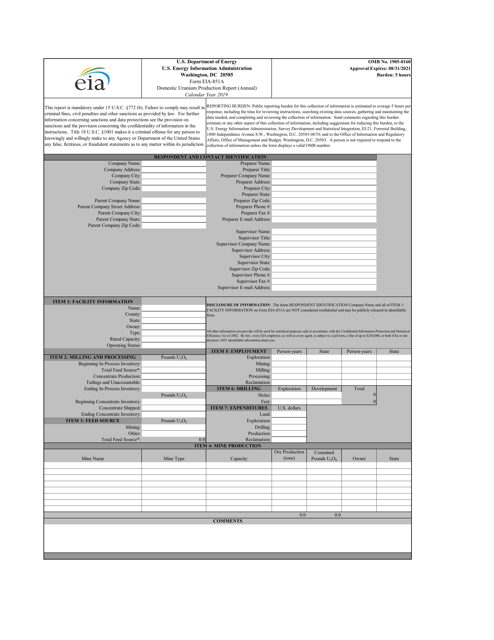Form EIA-851A 2019 Printable Pdf