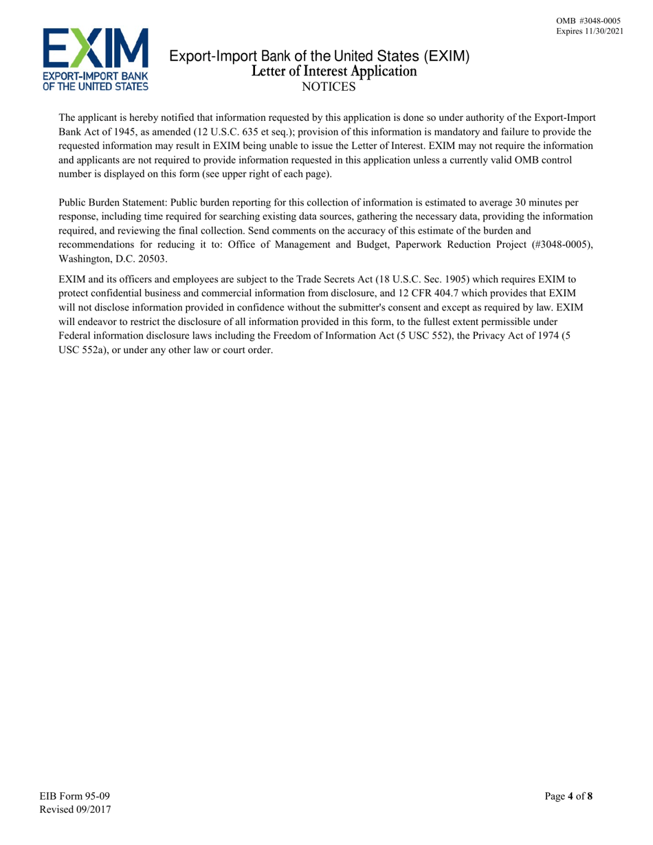 Form EIB95-09 Letter of Interest Application, Page 4