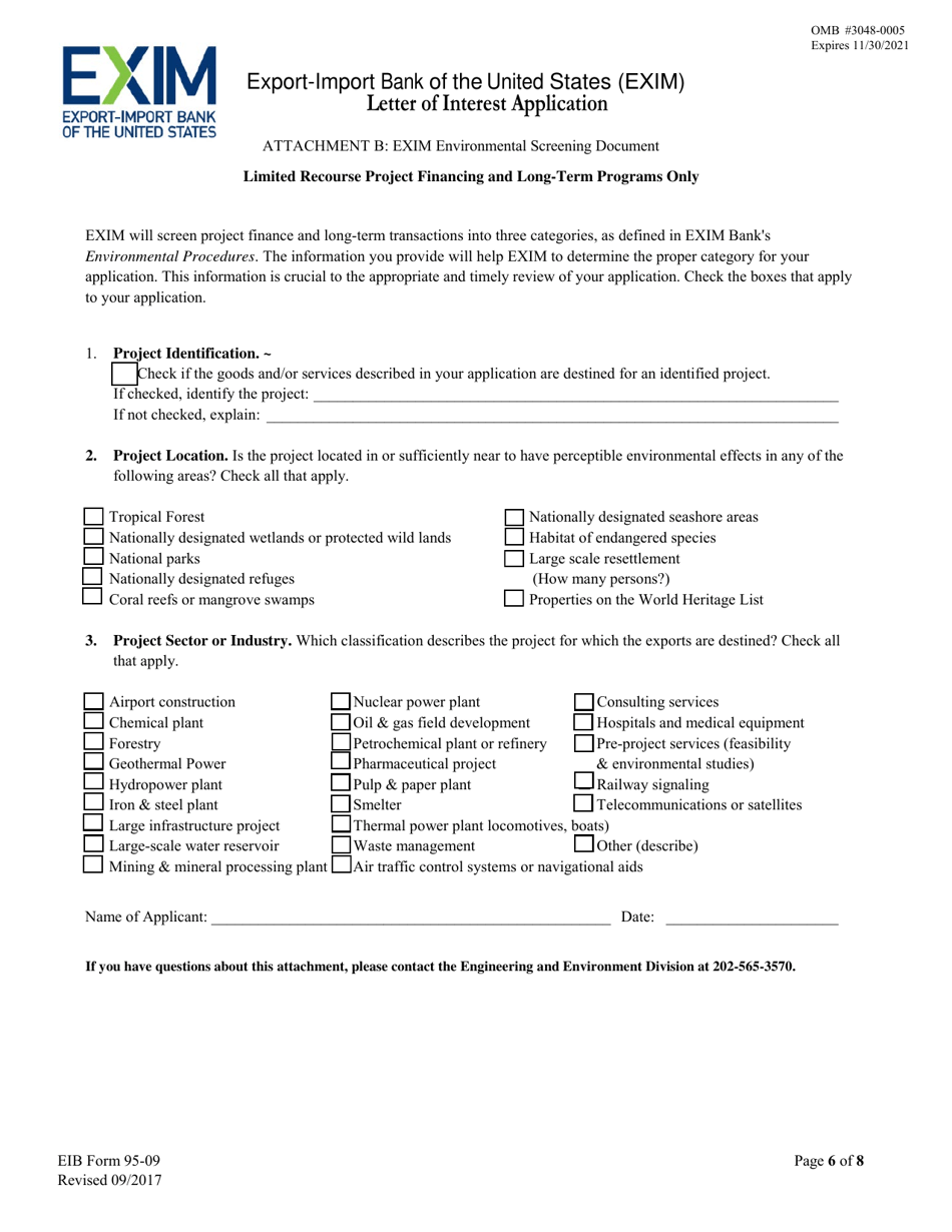 Form EIB95-09 Letter of Interest Application, Page 6